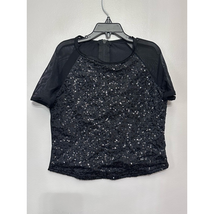 Weissman Blouse Girls M Black Solid Short Sleeve Scoop Neck Sequin Nylon... - $14.89