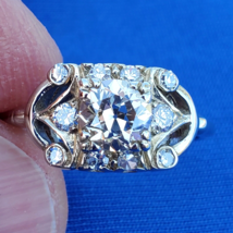 Earth mined European Diamond Deco Engagement Ring Vintage Style 14k White Gold - $4,850.01
