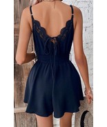 Women’s Navy blue Contrast Lace cami romper Backless Small - $14.84