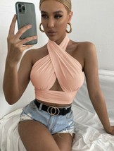 Coral Pink Solid Cross Top Halter Top XS size 2 - $89.09