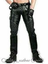 Mens Leather J EAN S Padded Punk Biker Breeches Pants Trousers 64 Fn Bluf Club - £73.59 GBP