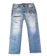 Men’s AKOO Artisan 42 X 32/33 Made Distressed Leopard Art zipper Jeans - $40.57