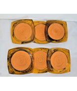 6pc Vintage Mid Century Orange Raffia Tortoise Shell Bakelite Drink Coas... - $69.45 CAD