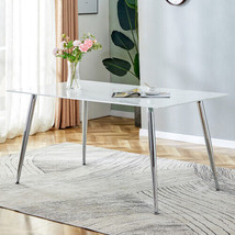 Modern Minimalist Rectangular Glass Dining Table With 0.4 &quot;White Imitation - £169.18 GBP
