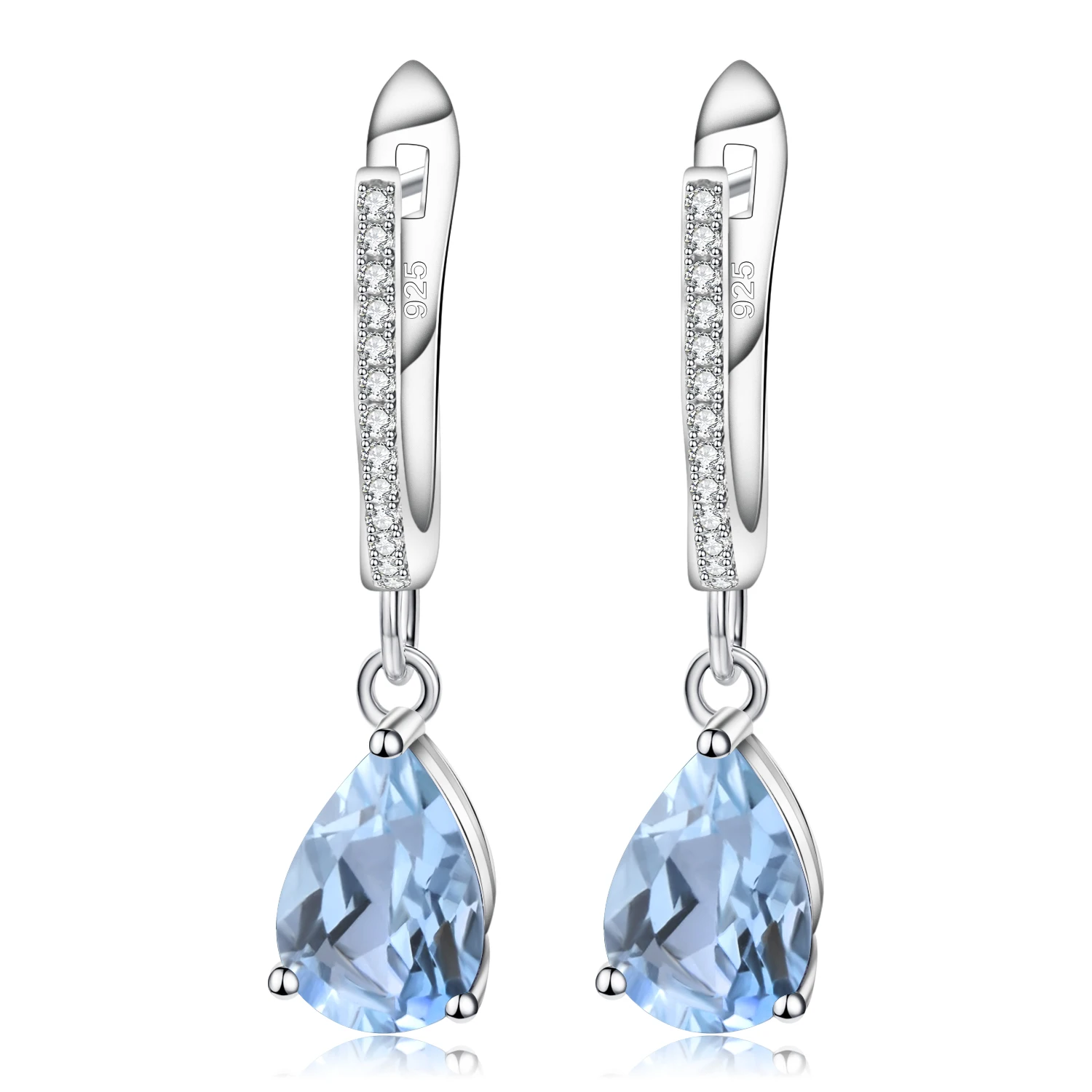 Natural Sky Blue Topaz Earrings Genuine 925 Sterling Silver Fine Jewelry 7x10Dro - $111.76