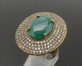 925 Sterling Silver - Emerald &amp; Cubic Zirconia Cocktail Ring Sz 7 - RG17457 - £54.05 GBP