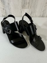 LRL Ralph Lauren Block Heel Sandals Size 8.5 Black Leather Strappy Buckl... - $16.80