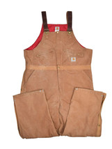 Carhartt Insulated Bib Overalls Mens 46 Duck Canvas Brown Workwear Made ... - £48.47 GBP