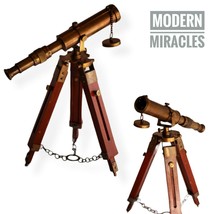 Antique Brass Telescope With Wooden Tripod Stand Collectible Desk Decor ... - £31.68 GBP