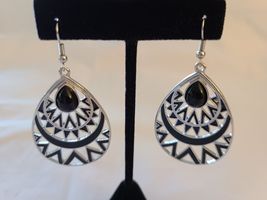 Unbranded Vintage Silver Tone Black Enamel Teardrop Pierced Earrings 2 1... - $59.99