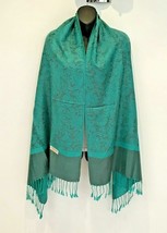 Green with Black Solid Pashmina Paisley Floral Silk Scarf Shawl Classic - £15.01 GBP