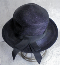 Vintage Valerie Modes Sparkly Medium Wide Brim Floppy Black Hat with Bow... - $18.69