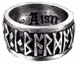 Alchemy Gothic Men&#39;s Runeband Nordic Runes Pewter Ring Poetry in Battle R173 New - £18.77 GBP