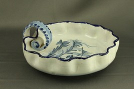 Vintage Hand Painted Italy Pottery Piecrust Edge Blue Pastoral Design Na... - $17.84