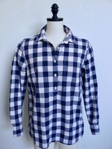 J. Crew Gingham Check Perfect Fit Shirt S PopOver Top Navy Blue White Cotton - £15.81 GBP