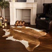 Benron Premium Cowhide Rug Accent Western Rug 4.6X5.2Ft Faux Cow, Khaki Brown - £36.79 GBP