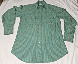 Wrangler Shirt Mens Medium Pearl Snap Western Green striped Long Sleeve ... - £15.20 GBP