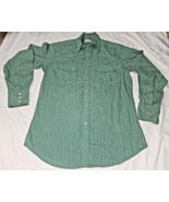 Wrangler Shirt Mens Medium Pearl Snap Western Green striped Long Sleeve ... - £15.20 GBP