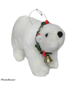 Polar Bear Christmas Ornament Holiday Holly Bell Plush Stuffed Animal 7&quot; - $18.71