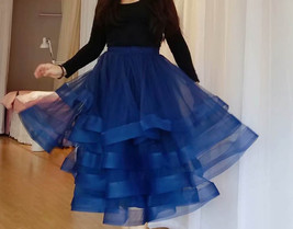 A-line NAVY BLUE Layered Tulle Skirt Outfit Women Plus Size Tulle Midi Skirt image 1