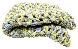 Vintage Handmade Crocheted Chenille Soft Baby Blanket Blue Green Gray 48x26&quot; - £19.23 GBP
