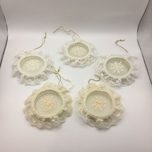 Set of 5 Handmade Lace Ornaments 3&quot; White Cream Snowflakes Christmas Tre... - £12.01 GBP