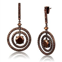 3W1109 - IP Coffee light Brass Earrings with AAA Grade CZ  in Light Coffee - $1,004.06 MXN