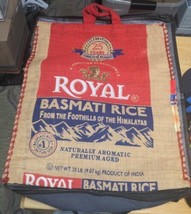 Royal Basmati Rice Burlap Zipper Bag Sack Handles India 15&quot;x18&quot; Empty/Pre-Owned - £7.81 GBP