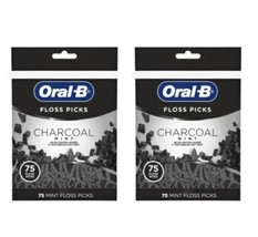 PACK OF 2 - Oral-B Charcoal Mint 75 Floss Picks Each - £8.92 GBP