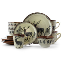 Elama Majestic Elk 16 Piece Luxurious Stoneware Dinnerware with Complete Setting - $2,492.21 MXN