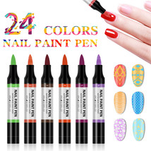 24 Color Nail Polish Painting Pen 3D Painting Flower Pen Drawing Nail Point Flow - £79.30 GBP