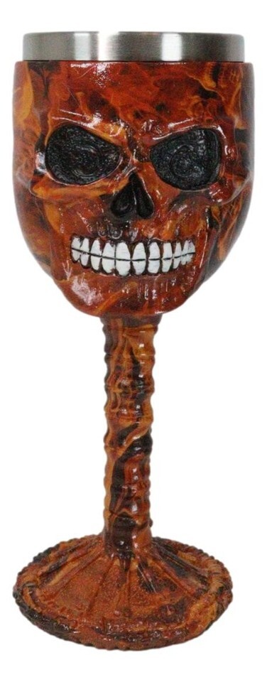 Ebros Inferno Fire Skull Face Wine Goblet Chalice Beverage Drinkware 7.25&quot;H - $33.45 CAD