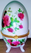 Flowered Porcelain Egg Trinket Box Ring Holder - £12.20 GBP
