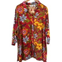 Bohemian Flower Women Top Size 2X Red Maximalist Tropical Travel Going O... - $23.99