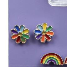 Claires Earrings Set of 3 Flowers Rainbows Hoops Colorful New Pierced - £7.98 GBP