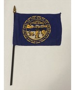 New Nebraska State Mini Desk Flag - Black Wood Stick Gold Top 4” X 6” - $8.00