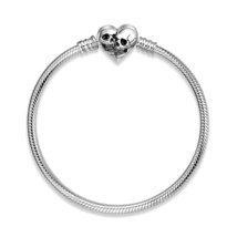 Authentic 100% 925 Sterling Silver Double Face Skull Heart Shaped Snake Chain Ba - £104.73 GBP