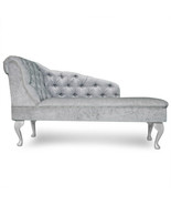 Chesterfield Handmade Tufted Silver Chenille Chaise Lounge Bedroom Accen... - $382.94 CAD+