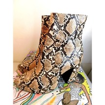 Jeffrey Campbell Dormant Beige Black Snakeskin Print Boots Block Heel Sz... - £47.87 GBP
