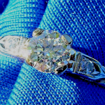 Earth mined Diamond Deco Engagement Ring 0.53 carat Vintage Solitaire 14k Gold - €2.115,91 EUR