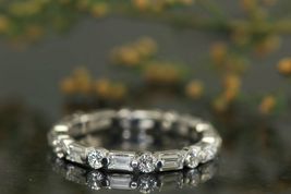 0.90Ct  Round Cut Full Eternity Engagement Ring Band 14K White Gold Finish - £59.93 GBP