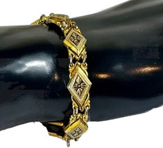 Vintage Gold Tone Damascene Spanish Style Bracelet Articulating  7&quot; - £13.21 GBP