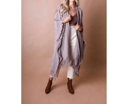 Leto open work frayed border bohemian ruana shawl wrap size One Size - $30.69