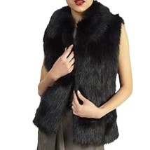 Rachel Zoe Faux Fur Sleeveless Vest Open Front Interior Pocket Black Siz... - $38.32