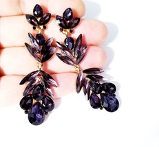 Bridesmaid Drop Earrings, Rhinestone Crystal Earrings, 2.9 in Purple Chandelier  - £28.42 GBP