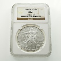 2005 Silver American Eagle Graded by NGC as MS-69 - £58.01 GBP