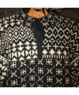 Vintage 80&#39;s LL Bean XL Nordicp Wool Knit Henley Sweater Black White - £42.25 GBP