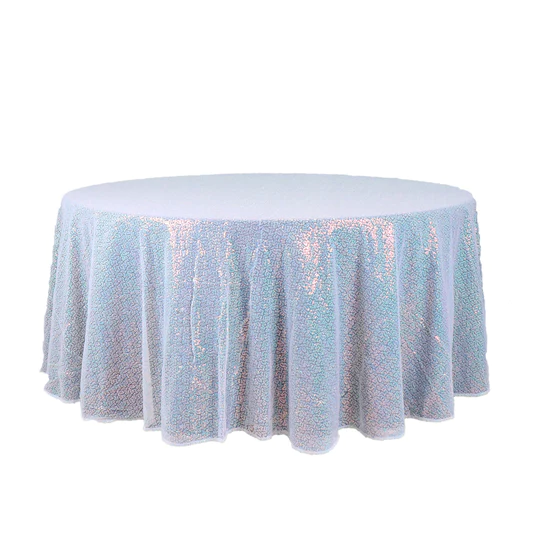 Iridescent Blue - 120" Round Tablecloths Luxury Collection Duchess Sequin - $99.98