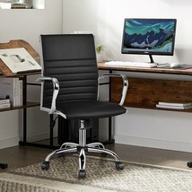 High Back Ribbed Office Chair with Armrests-Black - Color: Black - £144.64 GBP