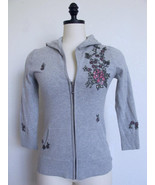 Charlotte Tarantola Gray Sweatshirt Hoodie w Pink Floral Beading S Front... - €20,70 EUR